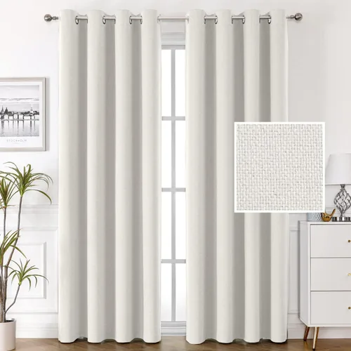 Miniatura 16 de H.VERSAILTEX Cortinas de lino 100% opacas, cortinas térmicas para sala de estar, cortinas de arpillera texturizadas con ojales de lino de doble