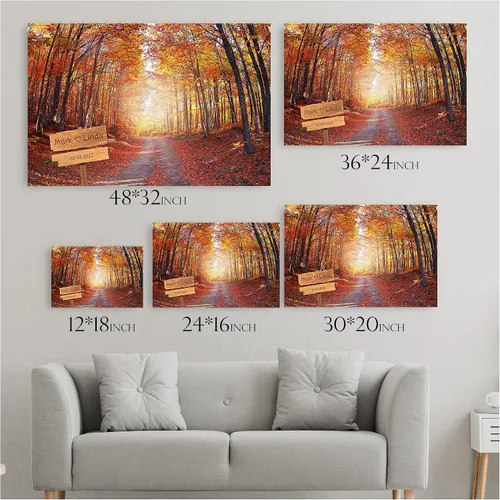 Miniatura 5 de Autumn Path - Lienzo personalizado o impresión fotográfica y obra de arte enmarcada con nombres de pareja, fecha especial en impresiones, gran