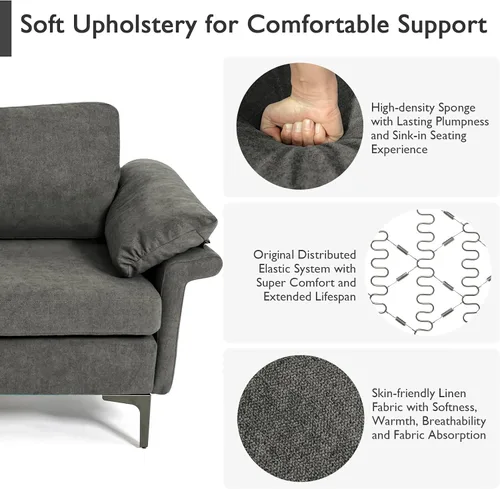 Miniatura 5 de Giantex Juego de 2 sofás individuales, silla decorativa, con cómodo cojín de 5 pulgadas, reposabrazos con cremallera, patas de acero, sillón de sala