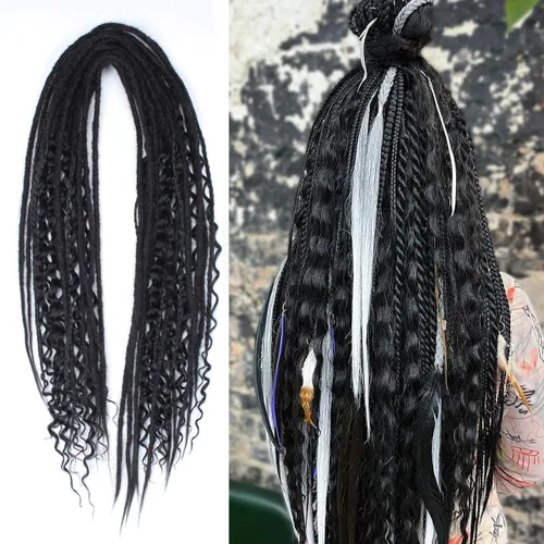 Miniatura 22 de Kraler Extensiones de Rastas Azules de Doble Extremo de 18 Pulgadas, 20 Hebras Sintéticas DE Extensiones de Rastas Hechas a Mano, Estilo de Rastas