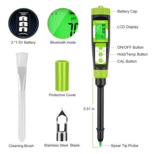 Miniatura 2 de YINMIK Medidor Digital de pH del Suelo para Jardineros, Probador de pH Directo del Suelo para el Cuidado de Plantas, Mide el pH de Solución, Tierra