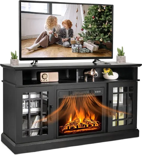Miniatura 4 de SIMOE Soporte de TV Moderno de 48 Pulgadas con Chimenea Eléctrica, Consola de TV para TVs con Chimenea de 18 hasta 55 Pulgadas con 2 Estantes Negro