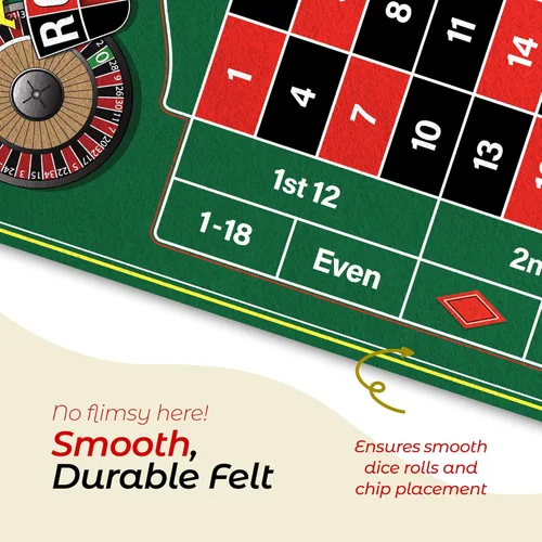 Miniatura 4 de Gamie Tapete de mesa de ruleta de fieltro de doble cara y dados, 36 x 72 pulgadas, juegos de casino para fiestas nocturnas de póquer, regalo
