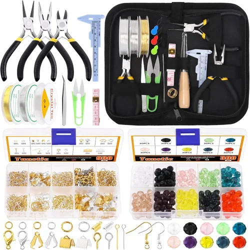 Tanstic Kit de 1251 piezas de suministros para hacer joyas, kit de fabricación de joyas con alicates de joyería, anillos de salto, alambres de