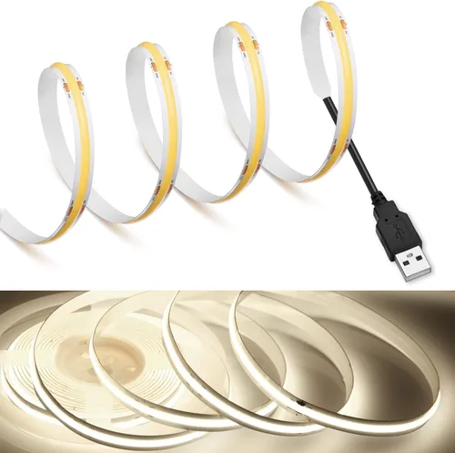 Miniatura 21 de MDee】Tira de luces LED COB de 3000K blanco cálido 1.64 pies/0.5m 5V cinta de luces LED flexibles CRI 90+ 800LM/m 320LEDs/m para decoración
