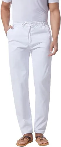 Miniatura 31 de Pantalones casuales de lino de algodón para hombre, pantalones sueltos de playa, pantalones largos de yoga ligeros