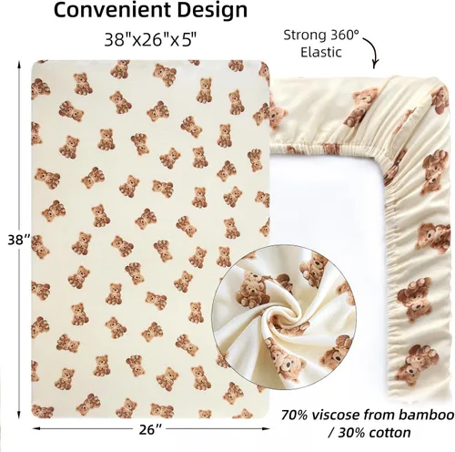 Miniatura 3 de LifeTree Sábanas de cuna unisex para bebé, sábanas bajeras de muselina para cuna, 70% viscosa de bambú y 30% algodón, se adapta a minicuna y paquete