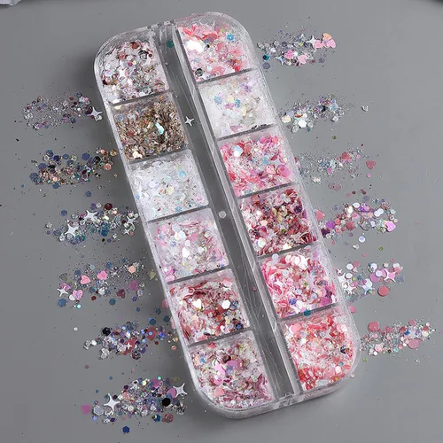 Miniatura 9 de 12 rejillas para el Día de San Patricio para uñas con purpurina y lentejuelas holográficas 3D trébol verde trébol para uñas con purpurina de corazón