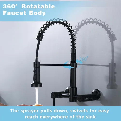 Miniatura 5 de Grifo de cocina de montaje en pared, grifo de fregadero de cocina de montaje en pared de centro de 8 pulgadas con rociador desplegable, comercial