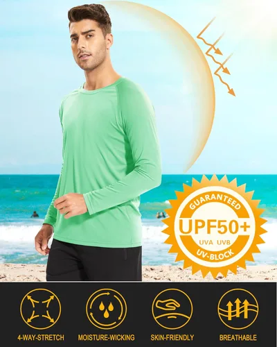 Miniatura 14 de MAGCOMSEN Camisas de manga larga para hombre, protección solar UPF 50+, camisetas atléticas para senderismo, correr, entrenamiento, protección