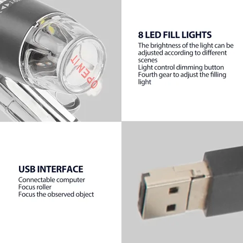Miniatura 5 de Ciciglow Microscopio digital portátil de mano, 50-1600X con LED ajustable y soporte, USB para teléfono móvil Android portátil