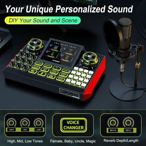 Miniatura 3 de Paquete de equipo de podcast G9 con mezclador de audio para canto en streaming, kit de micrófono de condensador de 0.138 in, cambiador de voz, Azul