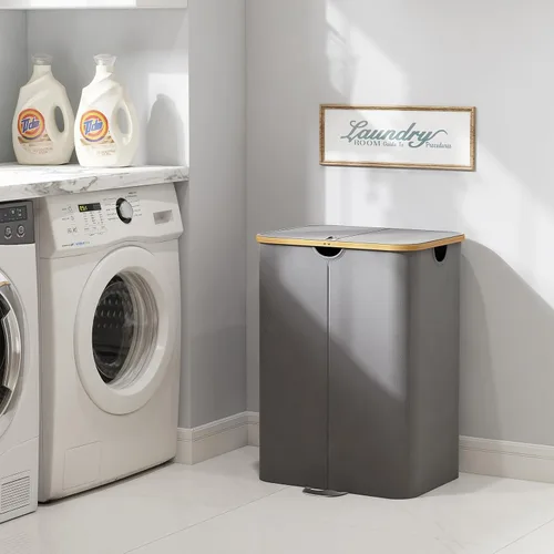 Miniatura 9 de Lifewit Cesto doble para ropa sucia de 150L con tapa, cesta grande dual para ropa sucia con bolsas removibles, 2 secciones estéticas de cestos