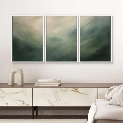 Miniatura 439 de SIGNWIN Lienzo enmarcado para pared, arte con pinceladas de flujo neutro en tonos beige abstractos, ilustraciones, arte moderno, decorativo
