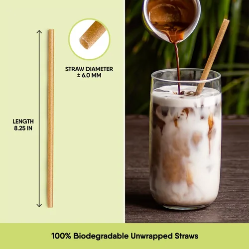 Miniatura 2 de The Veggie Straws – 100 popotes biodegradables sin envolver de 8.25 pulgadas – Hecho de fibras vegetales, las mejores pajitas ecológicas