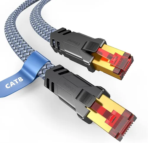 Miniatura 10 de Cable Ethernet Cat 8 de 100 pies, Snowkids de alta velocidad de 40 Gbps, cable LAN trenzado de alta resistencia de 2000 MHz, conector RJ45 chapado