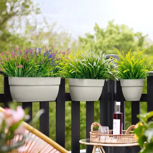 Miniatura 5 de 12 paquetes de plantas artificiales para exteriores, flores resistentes a los rayos UV, plantas de césped alto falsas, arbustos tropicales Blanco