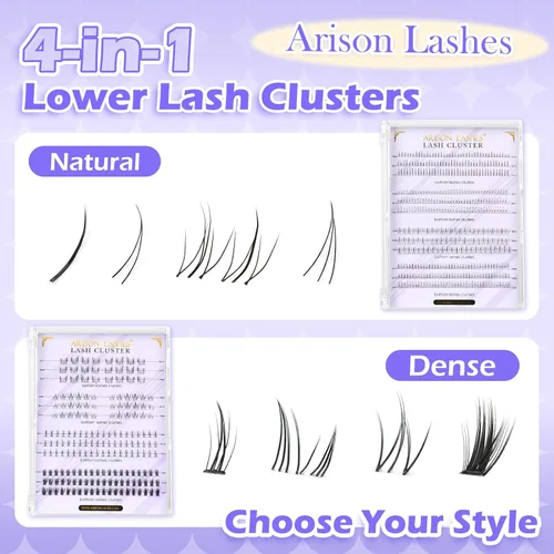 Miniatura 2 de Arison Lashes Extensiones de pestañas inferiores, 4 estilos, pestañas inferiores, pestañas inferiores individuales, de 0.315 a 0.318 pulgadas, banda