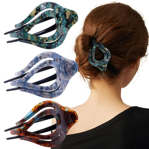 Miniatura 9 de Mistofu 3 pinzas planas de garra – Pinzas curvadas francesas Concord – Fuerte agarre antideslizante garra para mujeres – Pinza grande para cabello