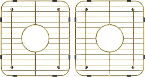 Paquete de 2 rejillas de metal dorado para fregadero de cocina, 13"L X 11.6"W, protectores de fregadero de acero inoxidable con orificio de drenaje
