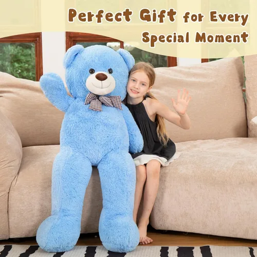 Miniatura 4 de MorisMos Oso de peluche gigante con corbata de 4 pies, 47 pulgadas, oso de peluche grande clásico, regalo para novia novio en cumpleaños, azul