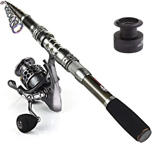 Miniatura 8 de Sougayilang Combos de Caña de Pescar Telescópica y Carrete con Caña de Fibra de Carbono, Carretes Giratorios y Accesorios de Pesca kit completo