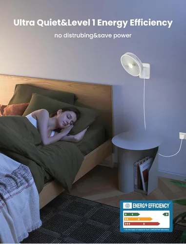 Miniatura 6 de Ventilador oscilante silencioso de pared de 8.5 pulgadas con control remoto y temporizador, 4 velocidades ajustables para baños pequeños, Marco