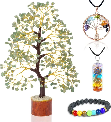 Miniatura 10 de Árbol de la vida de los siete chakras con cristales con pulsera y 2 colgantes – Decoración de bonsái Feng Shui con cristales curativos, regalos