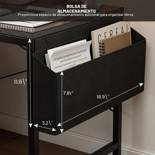 Miniatura 9 de Grandder - Escritorio de juegos de 40 pulgadas con toma de corriente y luz LED, escritorio para computadora con estantes reversibles y cajón