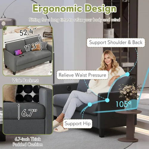Miniatura 5 de STHOUYN Cómodo sofá biplaza pequeño, sofá biplaza pequeño, sofá biplaza pequeño, sofás modernos de mediados de siglo, sala de estar, dormitorio