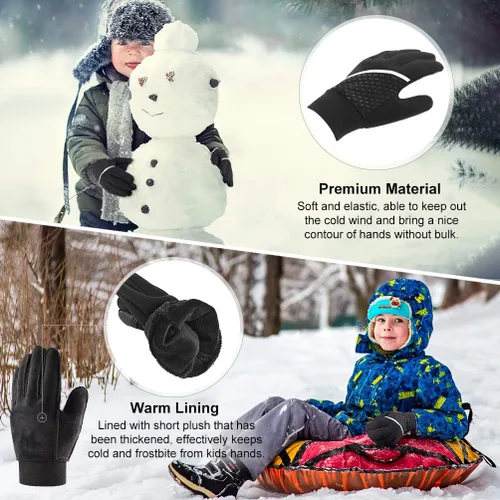 Miniatura 5 de OOPOR Guantes de invierno cálidos para correr, para niños, para clima frío, ciclismo, nieve, esquí, deportes, niños y niñas de 4 a 12 años