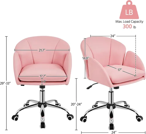 Miniatura 3 de Yaheetech Silla de escritorio linda con diseño de pétalos, silla de oficina en casa, silla giratoria de piel tapizada, silla de tocador de rosado