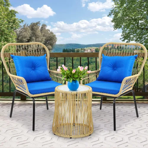 Miniatura 8 de YITAHOME Juego de 3 muebles de mimbre para patio al aire libre, sillas de conversación de ratán para todo tipo de clima, para patio trasero, balcón