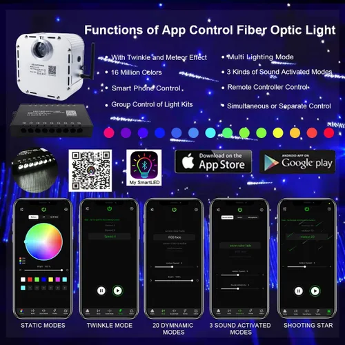 Miniatura 2 de AKEPO Kit de luces de fibra óptica con efecto de estrella de tiro de meteoritos RGBW de 32 W, control de aplicación Bluetooth, 1000 piezas de hebras