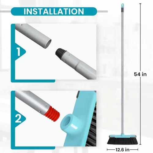 Miniatura 2 de Escoba de interior azul de 54 pulgadas de largo para limpieza de pisos, escoba de barrido para cocina, garaje, vestíbulo, patio y jardín