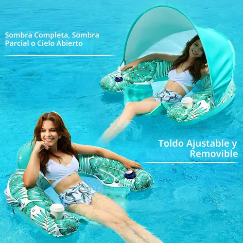 Miniatura 2 de Jasonwell Flotador de piscina con dosel – Flotadores inflables de piscina para adultos, silla flotante de piscina, flotadores para piscina, silla