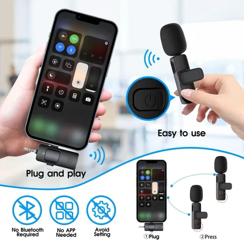 Miniatura 2 de Micrófonos Lavalier inalámbricos para iPhone, iPad, Android, cámara, micrófono USB-C 3 en 1, micrófono de batería de 7 horas, mini micrófono