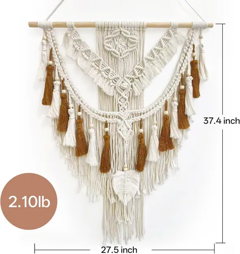 Miniatura 2 de lokeisna Macramé para colgar en la pared, tapiz tejido beige y rosa polvoriento, hecho a mano, decoración de pared de macramé, galería y guardería