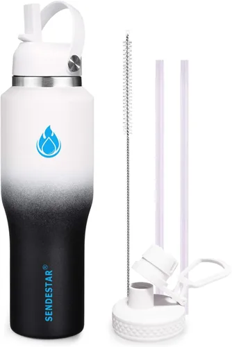 Miniatura 45 de SENDESTAR Botella de agua de acero inoxidable de 40 onzas (fría durante 48 horas, caliente durante 24 horas), botella aislada al vacío de doble Gris