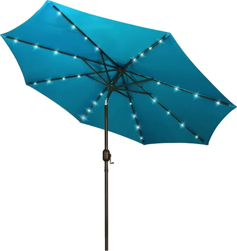 Miniatura 13 de Blissun - Sombrilla solar de 9 pies, 32 luces LED, parasol de mesa para patio, jardín, cubierta, piscina y playa (gris)