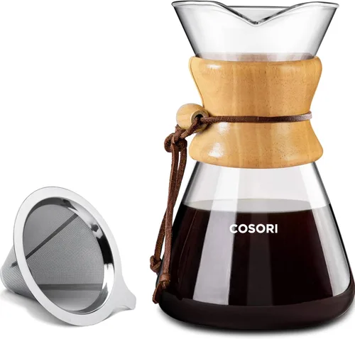 COSORI Cafetera de Vertido con Filtro de Acero Inoxidable de Doble Capa, 8 Tazas, 34oz, Cafetera de Goteo, Preparador de Café por Goteo, Jarra de