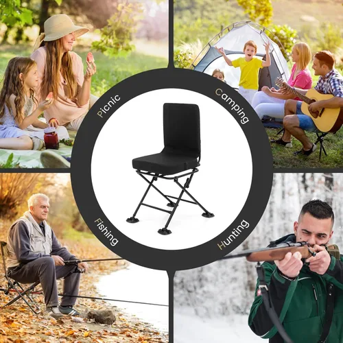 Miniatura 9 de Tangkula Silla de caza, silla ciega giratoria de 360 grados con cojín acolchado, almohadillas ajustables, sillas de caza plegables portátiles