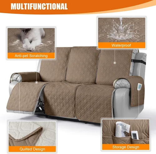 Miniatura 7 de VANSOFY Funda impermeable para sofá reclinable, lavable, funda para sofá reclinable de 1 pieza, protector de muebles con correas elásticas, bolsillo