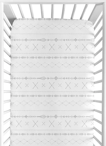 Miniatura 12 de Sweet Jojo Designs White Rust Boho Tribal Mudcloth - Sábana bajera ajustable para cuna para bebé o niño pequeño, color naranja, bosque, bohemio