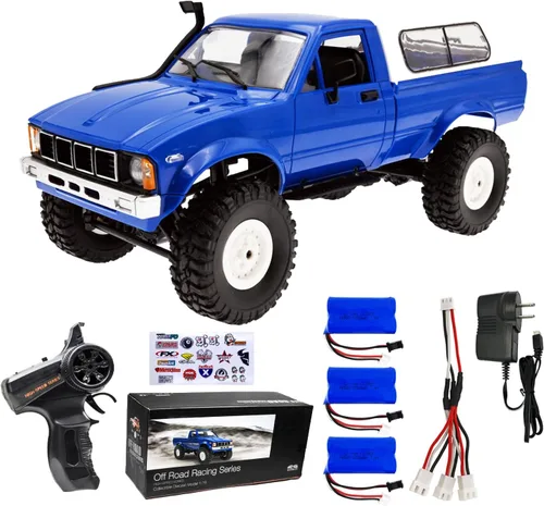 WPL C24 1/16 RC Rock Crawler 4x4 Camión con 3 Baterías Mejoradas de 1200mAh, Control Remoto de 2.4GHz, Todoterreno, Camioneta Pick-up RTR para Wpl