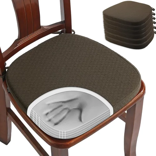 Miniatura 12 de BUYUE Cojines de Espuma Viscoelástica de Lujo para Sillas, Paquete de 6, Jacquard 16" en Forma de U, Cojines Cómodos para Sillas de Comedor, Borgoña