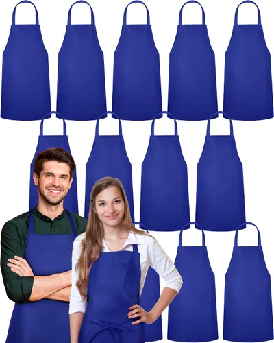 Miniatura 8 de Paquete de 24 delantales con peto, delantales unisex, sin bolsillo, lavables a máquina, delantales lisos para mujeres, hombres, cocineros, cocina