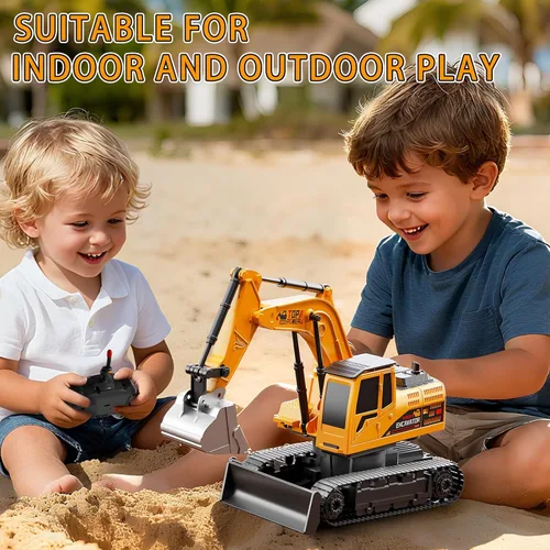 Miniatura 3 de Excavadora de control remoto para niños de 4 a 7 años, excavadora RC para niños, camiones de construcción de 27 MHz, vehículos de juguetes