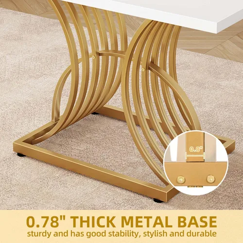 Miniatura 3 de DWVO - Mesa de comedor moderna de 47 pulgadas para 4 personas, mesa rectangular de cocina con superficie blanca y patas geométricas doradas, mesa