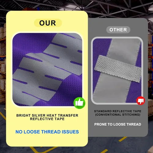 Miniatura 4 de Camisas de seguridad Hi Vis con tiras reflectantes, camisas de construcción de fondo negro para hombres y mujeres Púrpura
